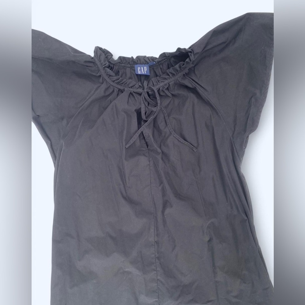 GAP Black Flutter Sleeve Mini Dress | Boho Shift LBD Ruffle Tie | Small Petite S - Picture 10 of 10